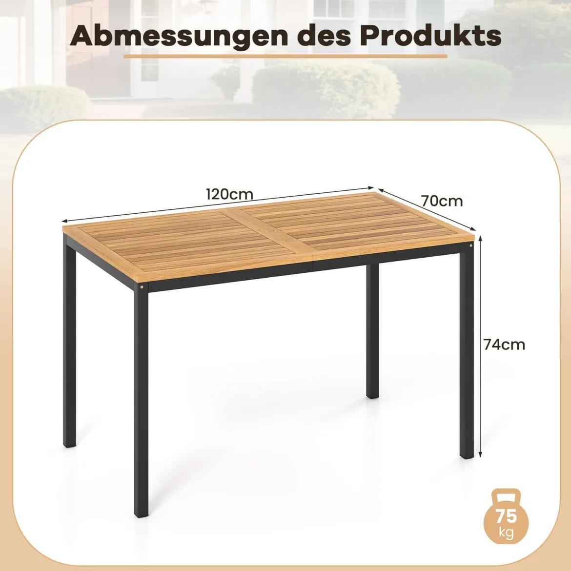 4-TLG. Gartenmöbel Set Essgruppe aus Akazienholz mit Metallrahmen Balkonmöbel mit Tisch 2 Stühle & Sitzbank