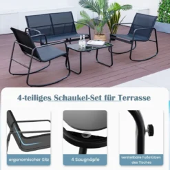4-TLG. Gartenmöbel Set mit Sanfter Schaukelbewegung Sitzgruppe für 4 Personen
