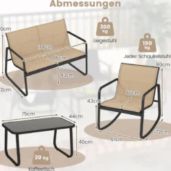 4-tlg. Gartenmöbel Set mit Sanfter Schaukelbewegung Terrassenmöbel Sitzgruppe Sitzgarnitur Braun