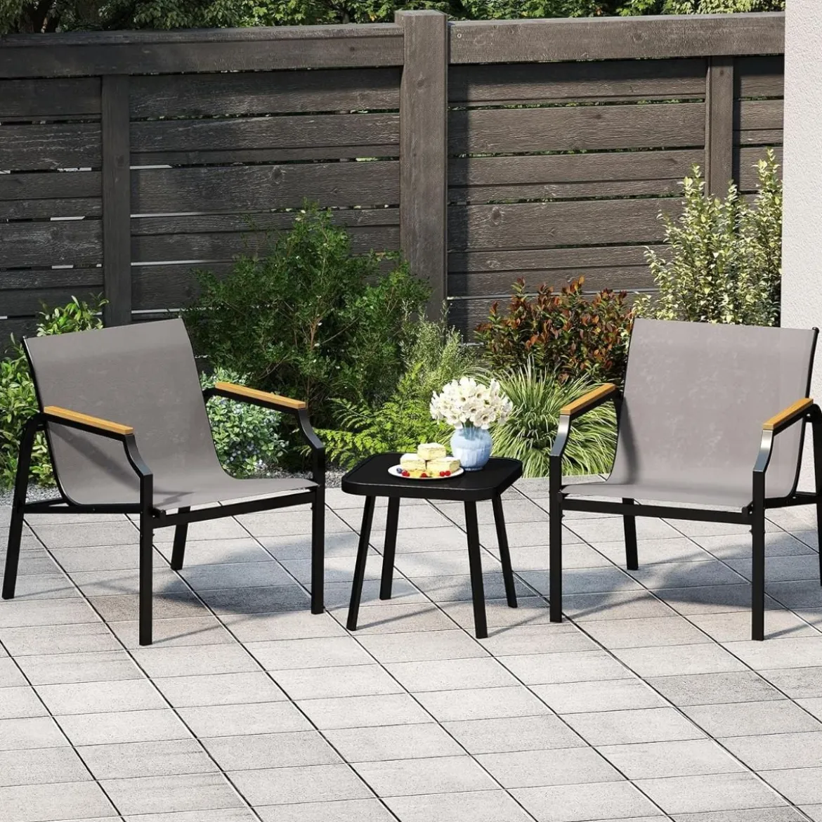 3-TLG. Gartenmöbel Set mit 2 Stühlen & Tisch Balkonset Balkonmöbel Gartengarnitur