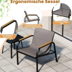 3-TLG. Gartenmöbel Set mit 2 Stühlen & Tisch Balkonset Balkonmöbel Gartengarnitur