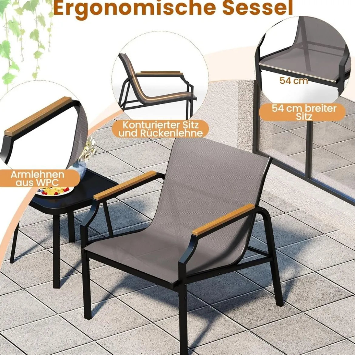 3-TLG. Gartenmöbel Set mit 2 Stühlen & Tisch Balkonset Balkonmöbel Gartengarnitur