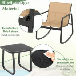 3-tlg. Gartenmöbel Set mit 2 Stühle & Tisch Balkonset mit Sanfter Schaukelbewegung Braun