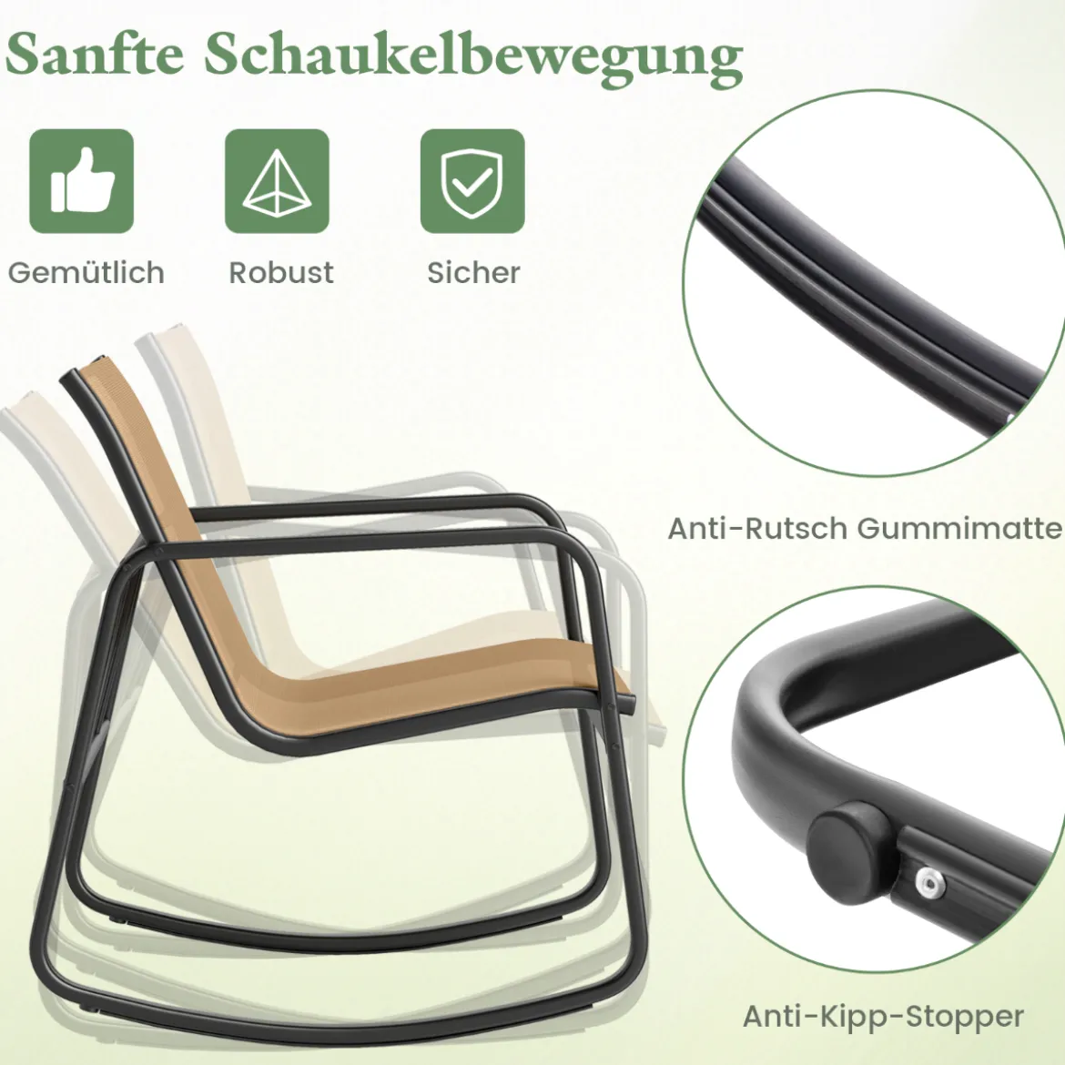 3-tlg. Gartenmöbel Set mit 2 Stühle & Tisch Balkonset mit Sanfter Schaukelbewegung Braun
