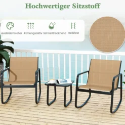 3-tlg. Gartenmöbel Set mit 2 Stühle & Tisch Balkonset mit Sanfter Schaukelbewegung Braun