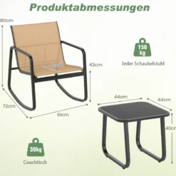 3-tlg. Gartenmöbel Set mit 2 Stühle & Tisch Balkonset mit Sanfter Schaukelbewegung Braun