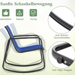 3-tlg. Gartenmöbel Set mit 2 Stühle & Tisch Balkonset mit Sanfter Schaukelbewegung Blau