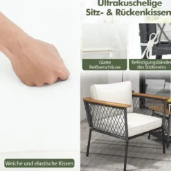 3-tlg. Gartenmöbel-Set Rattanstuhl-Set mit 2-stöckigem Couchtisch Outdoor Gesprächsset