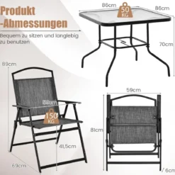 5-TLG. Gartenmöbel Set Terrassenmöbel inkl. 4 Klappstühle 1 Tisch mit Schirmloch Grau + Schwarz