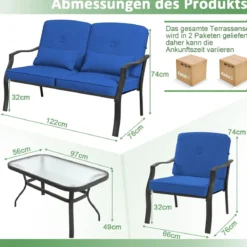 4-TLG. Gartenmöbel Set Terrassenmöbel mit Sitz- Rücken- & Taillenkissen Gartengarnitur