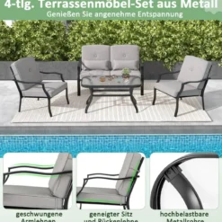 4-TLG. Gartenmöbel Set Terrassenmöbel mit Sitz- Rücken- & Taillenkissen Gartengarnitur
