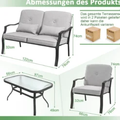 4-TLG. Gartenmöbel Set Terrassenmöbel mit Sitz- Rücken- & Taillenkissen Gartengarnitur