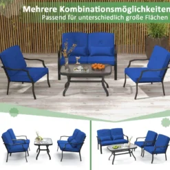 4-TLG. Gartenmöbel Set Terrassenmöbel mit Sitz- Rücken- & Taillenkissen Gartengarnitur