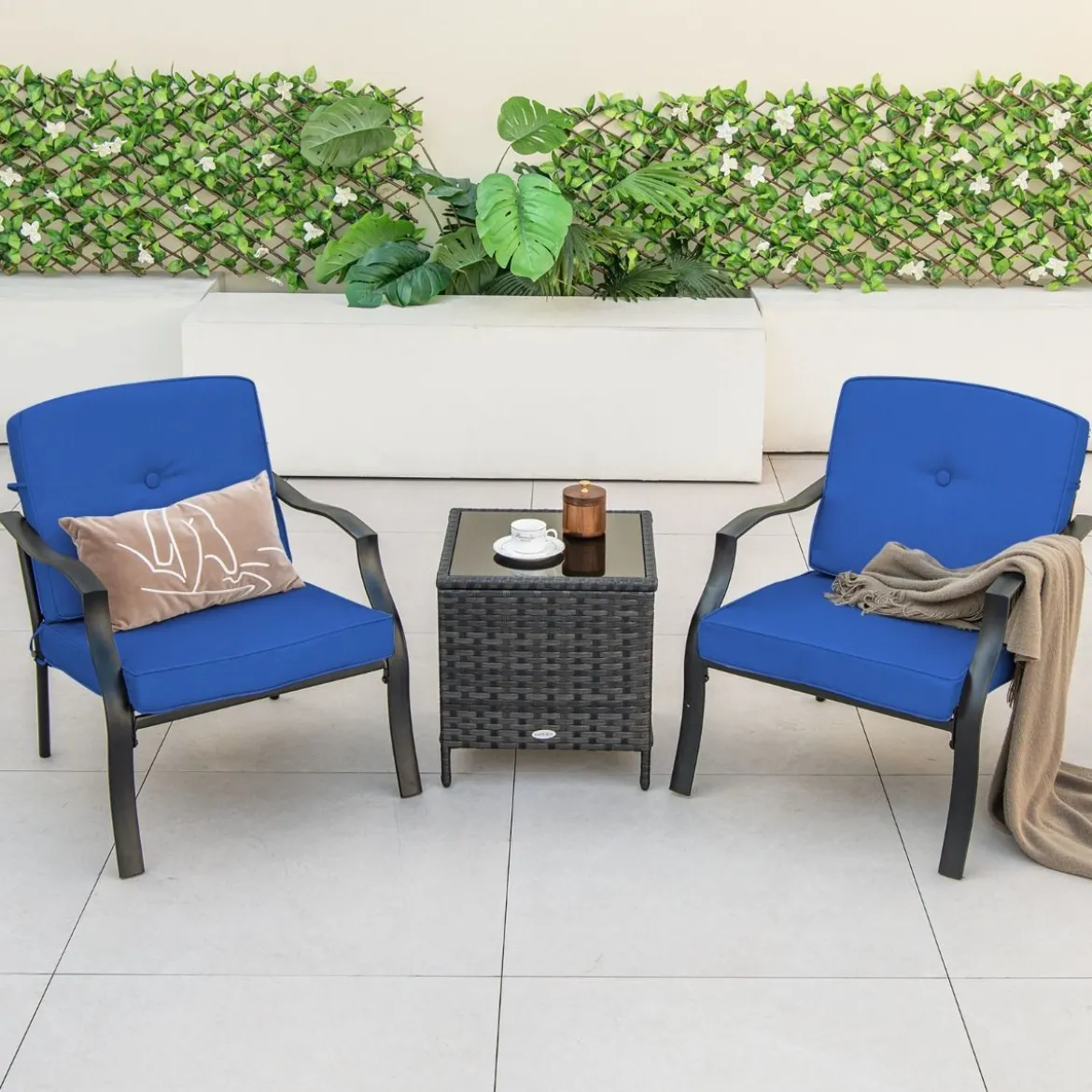 4-TLG. Gartenmöbel Set Terrassenmöbel mit Sitz- Rücken- & Taillenkissen Gartengarnitur