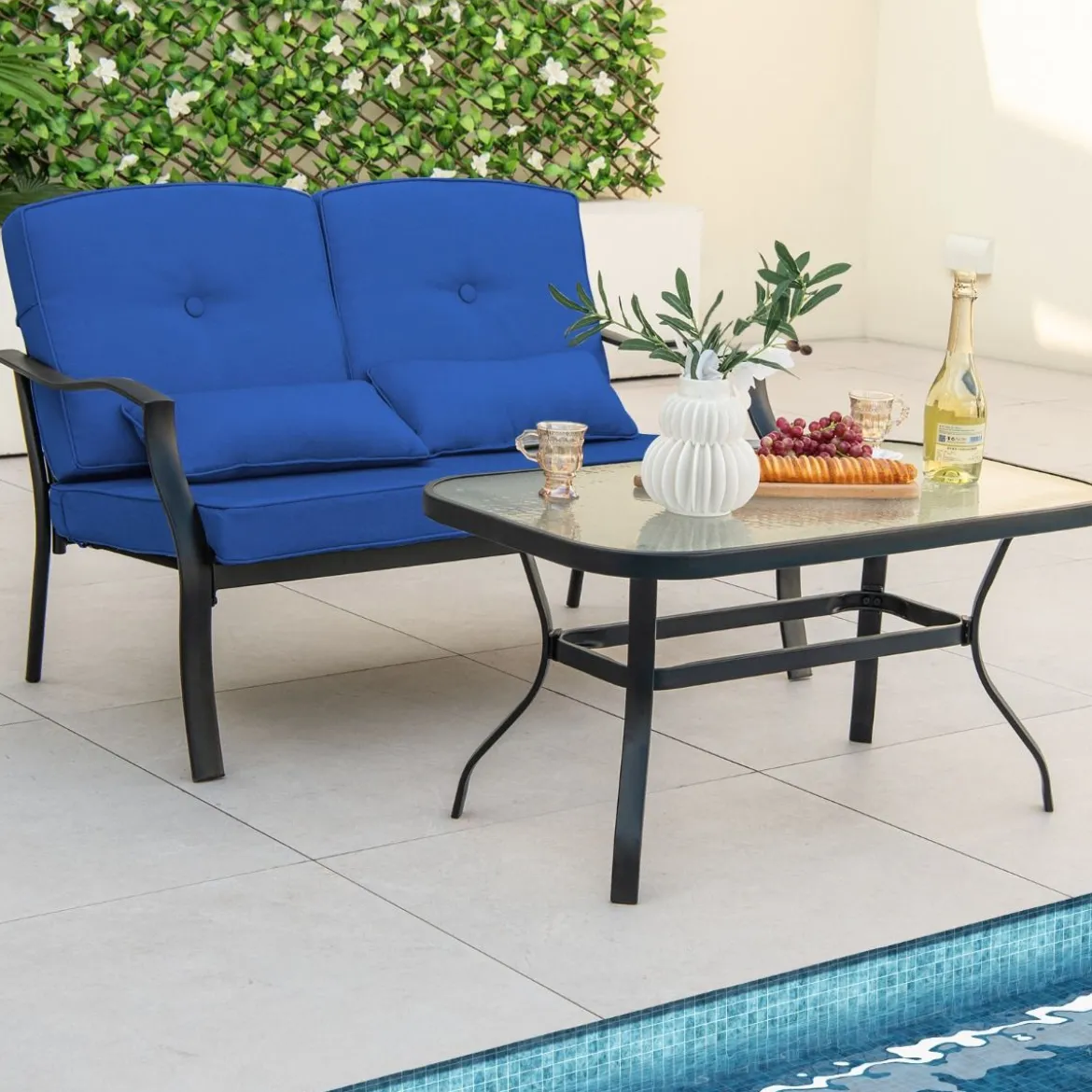 4-TLG. Gartenmöbel Set Terrassenmöbel mit Sitz- Rücken- & Taillenkissen Gartengarnitur
