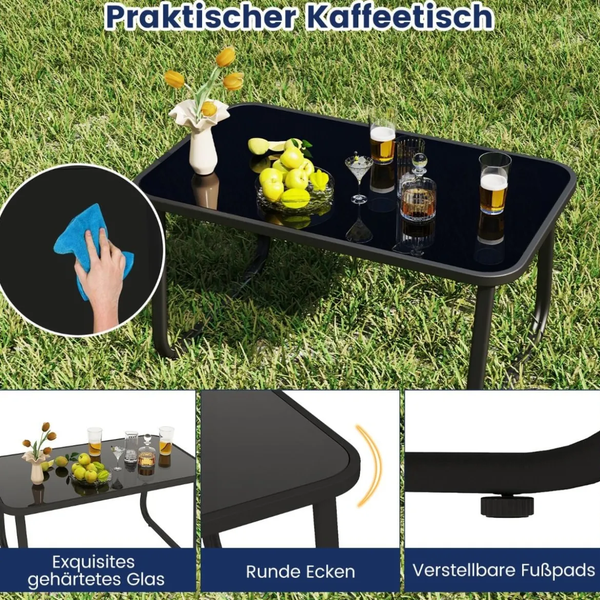 4-tlg. Gartenmöbel Set Terrassenmöbel mit sanfter Schaukelbewegung Sitzgruppe Sitzgarnitur für 4 Personen Blau