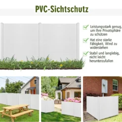 2 TLG. Gartenzaun mit Pfosten & Schutzkappen 124 cm Hoch PVC Sichtschutzzaun Steckzaun Weiß