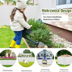 2 TLG. Gartenzaun mit Pfosten & Schutzkappen 124 cm Hoch PVC Sichtschutzzaun Steckzaun Weiß