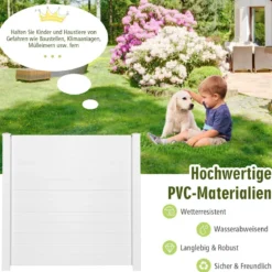 2 TLG. Gartenzaun mit Pfosten & Schutzkappen 124 cm Hoch PVC Sichtschutzzaun Steckzaun Weiß