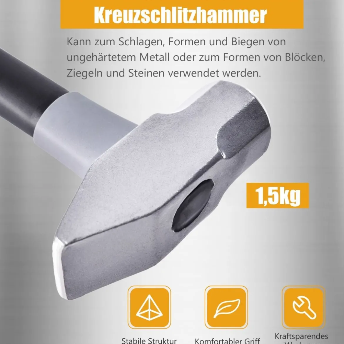 5 tlg Hammer Set mit Kugelhammer & Gummihammer & Stoßdämpfungsgriff