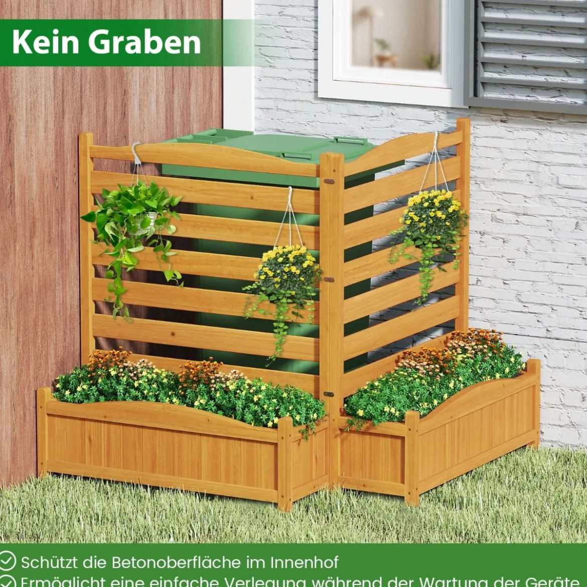 2 tlg. Holzpaneel mit Pflanzkasten & Ablauflöchern & Rankgitter Dekorativer Gartenzaun 91 x 114 cm
