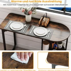 3 tlg. Industrial Esstisch-Set mit Holz-Metall Küchentisch & 2 Hocker Platzsparendes Bistro-Set Rustikal Braun