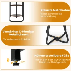3 tlg. Industrial Esstisch-Set mit Holz-Metall Küchentisch & 2 Hocker Platzsparendes Bistro-Set Rustikal Braun