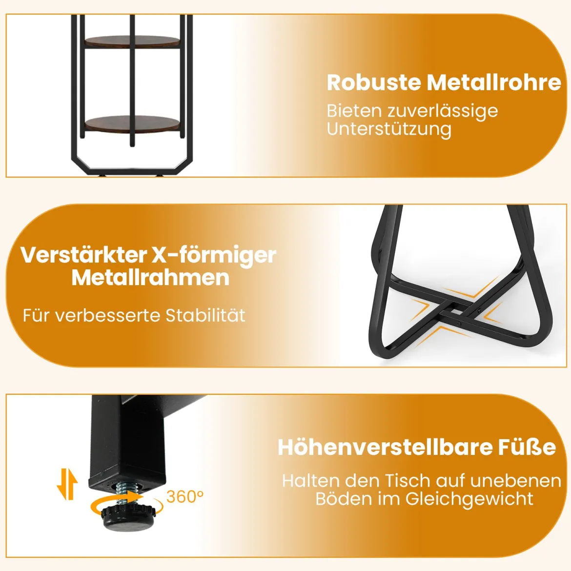 3 tlg. Industrial Esstisch-Set mit Holz-Metall Küchentisch & 2 Hocker Platzsparendes Bistro-Set Rustikal Braun