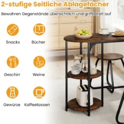 3 tlg. Industrial Esstisch-Set mit Holz-Metall Küchentisch & 2 Hocker Platzsparendes Bistro-Set Rustikal Braun