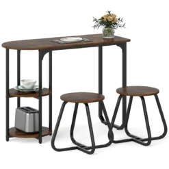 3 tlg. Industrial Esstisch-Set mit Holz-Metall Küchentisch & 2 Hocker Platzsparendes Bistro-Set Rustikal Braun