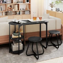 3 tlg. Industrial Esstisch-Set mit Holz-Metall Küchentisch & 2 Hocker Platzsparendes Bistro-Set Schwarz