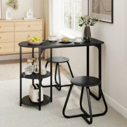 3 tlg. Industrial Esstisch-Set mit Holz-Metall Küchentisch & 2 Hocker Platzsparendes Bistro-Set Schwarz