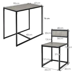 3 tlg. Küchentischset mit Kompakttisch & 2 Stühlen Holzwerkstoffe + Metall Grau