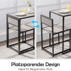 3 tlg. Küchentischset mit Kompakttisch & 2 Stühlen Holzwerkstoffe + Metall Grau
