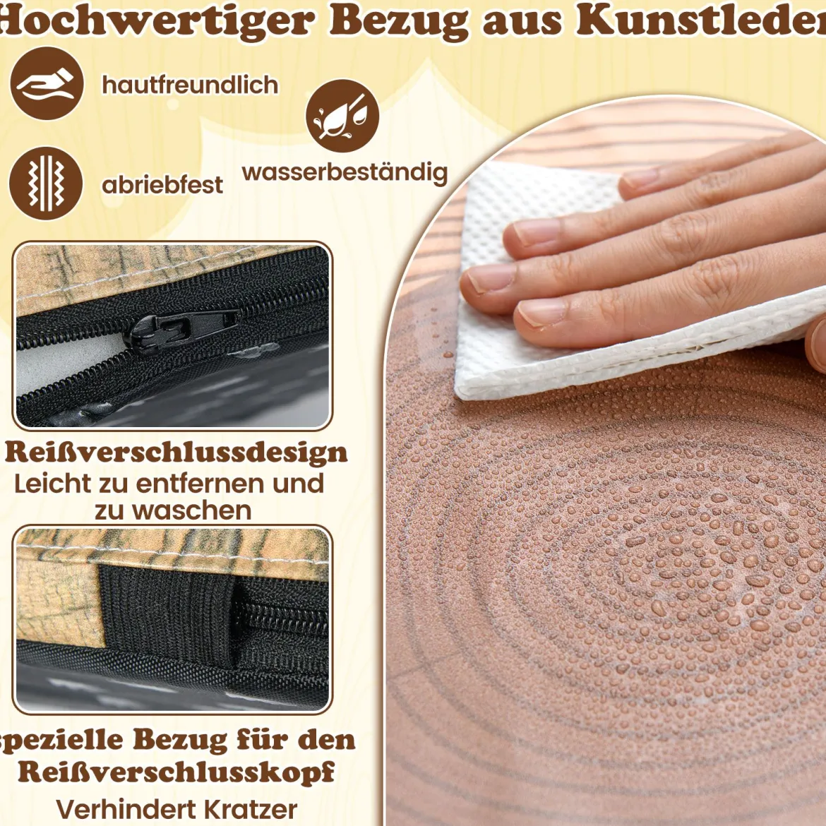 3 tlg. Kinder Baumstumpf Hocker Set mit Holzmuster & Unterschiedliche Höhen Bodenkissen Grün