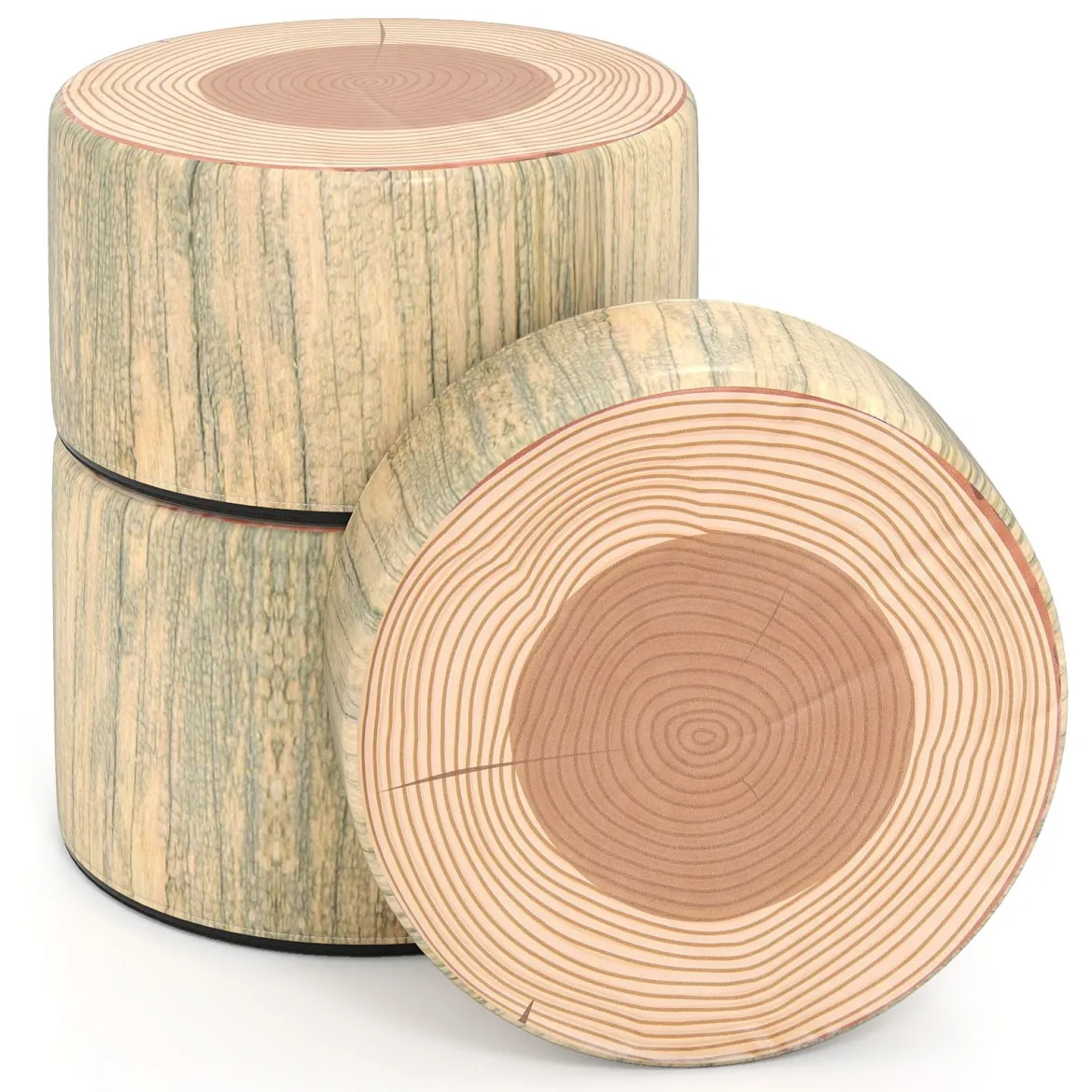 3 tlg. Kinder Baumstumpf Hocker Set mit Holzmuster & Unterschiedliche Höhen Bodenkissen Grün