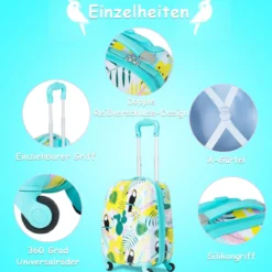 2 tlg Kindergepäck Flamingosblid Reisekoffer Kinderkoffer + Rucksack Blau