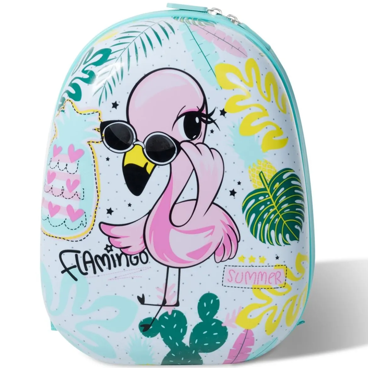 2 tlg Kindergepäck Flamingosblid Reisekoffer Kinderkoffer + Rucksack Blau