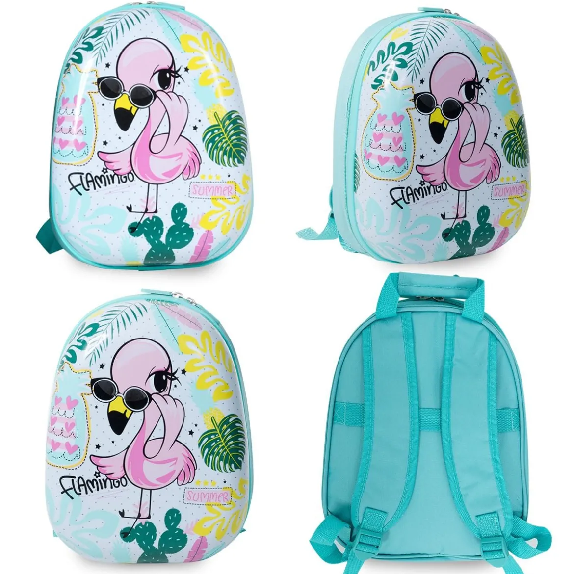 2 tlg Kindergepäck Flamingosblid Reisekoffer Kinderkoffer + Rucksack Blau