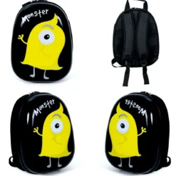 2 tlg Kindergepäck Monstersbild Reisekoffer Kinderkoffer + Rucksack Schwarz