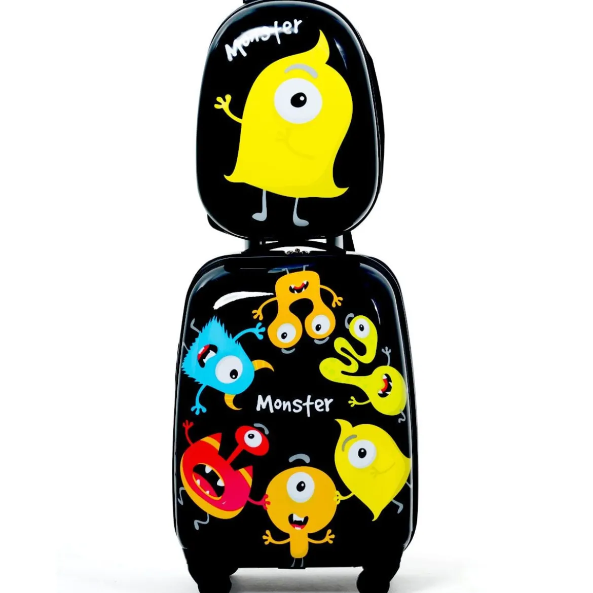 2 tlg Kindergepäck Monstersbild Reisekoffer Kinderkoffer + Rucksack Schwarz