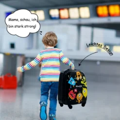 2 tlg Kindergepäck Monstersbild Reisekoffer Kinderkoffer + Rucksack Schwarz