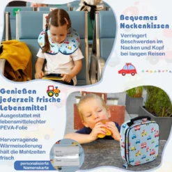 5tlg. Kindergepäckset 16-Zoll-Rollkoffer mit Rucksack & Nackenkissen & Gepäckanhänger & Lunchbox
