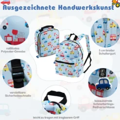 5tlg. Kindergepäckset 16-Zoll-Rollkoffer mit Rucksack & Nackenkissen & Gepäckanhänger & Lunchbox