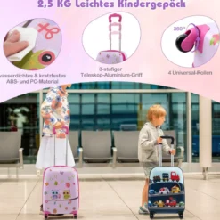 5tlg. Kindergepäckset 16-Zoll-Rollkoffer mit Rucksack & Nackenkissen & Gepäckanhänger & Lunchbox