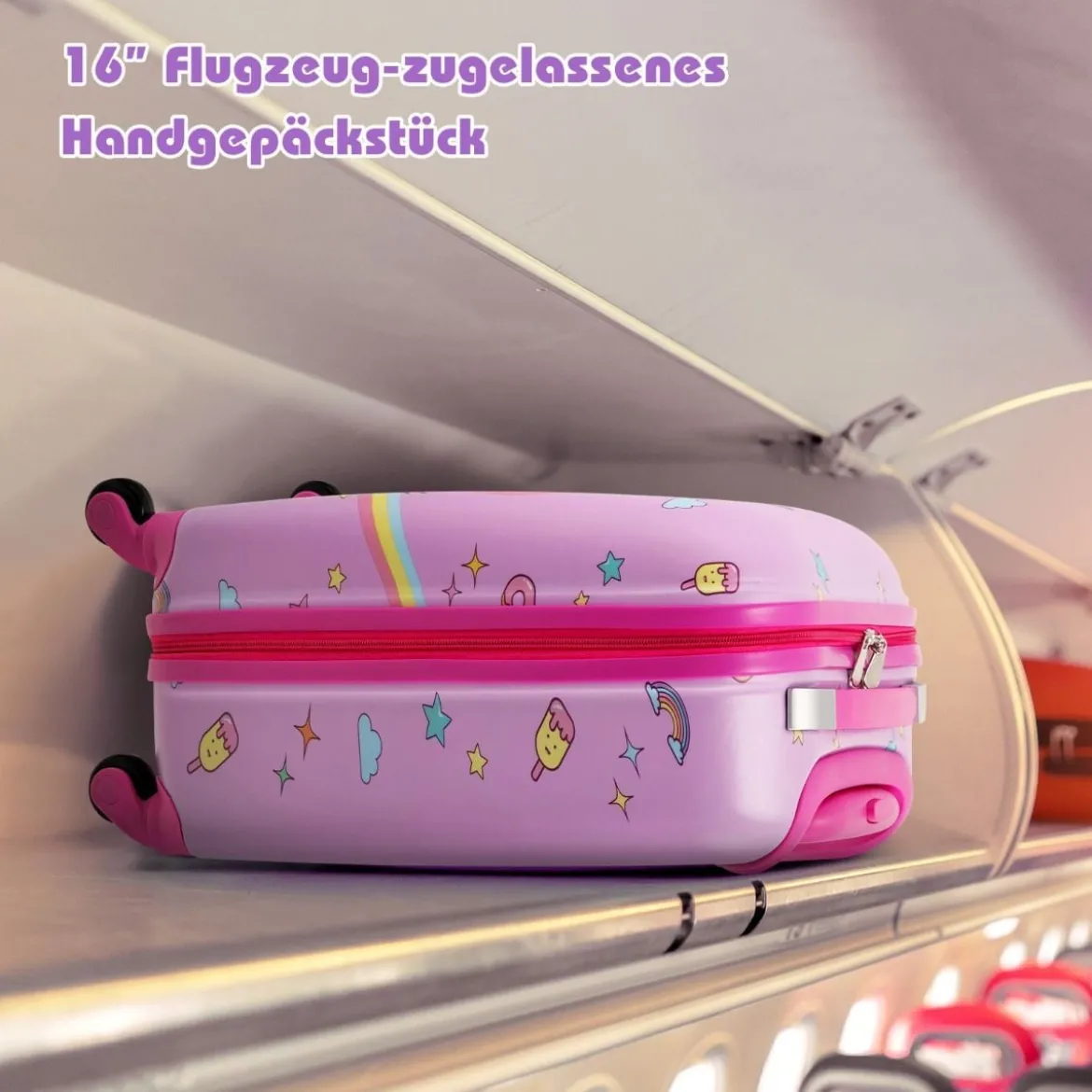 5tlg. Kindergepäckset 16-Zoll-Rollkoffer mit Rucksack & Nackenkissen & Gepäckanhänger & Lunchbox