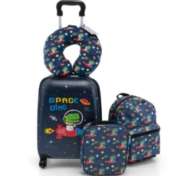 5tlg. Kindergepäckset 16-Zoll-Rollkoffer mit Rucksack & Nackenkissen & Gepäckanhänger & Lunchbox