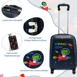 5tlg. Kindergepäckset 16-Zoll-Rollkoffer mit Rucksack & Nackenkissen & Gepäckanhänger & Lunchbox
