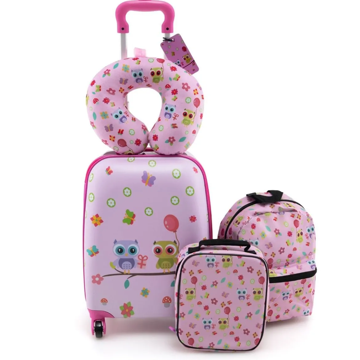 5tlg. Kindergepäckset 16-Zoll-Rollkoffer mit Rucksack & Nackenkissen & Gepäckanhänger & Lunchbox