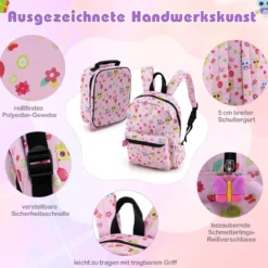 5tlg. Kindergepäckset 16-Zoll-Rollkoffer mit Rucksack & Nackenkissen & Gepäckanhänger & Lunchbox